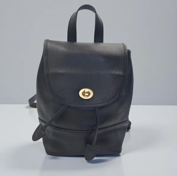 COACH Mini Backpack Vintage 101-78 Black Glove Tanned Leather Backpack- Coach Black Leather Mini Daypack With Top Handle  main image 2